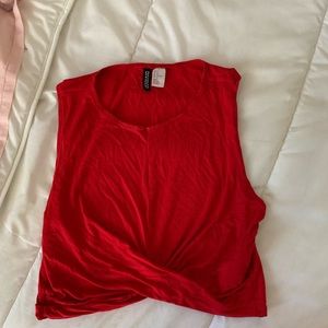 Red twist hem crop top